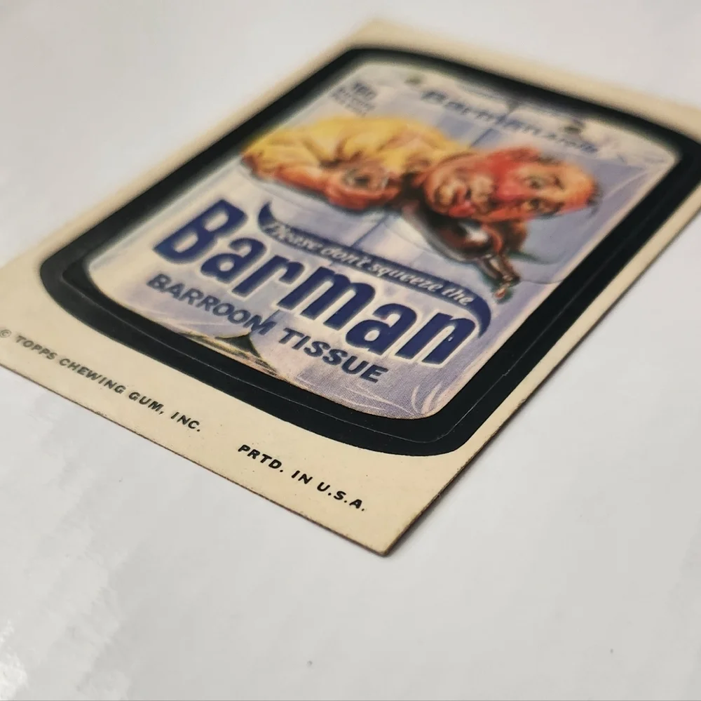 🧻 RARE Tan Back Vintage 1973 Wacky Packages - Barman Sticker (Topps) trading🍻